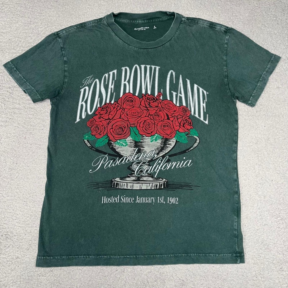 Abercrombie & Fitch Rose Bowl Game T Shirt Mens Sz S Green 2-Side Distressed Tee
